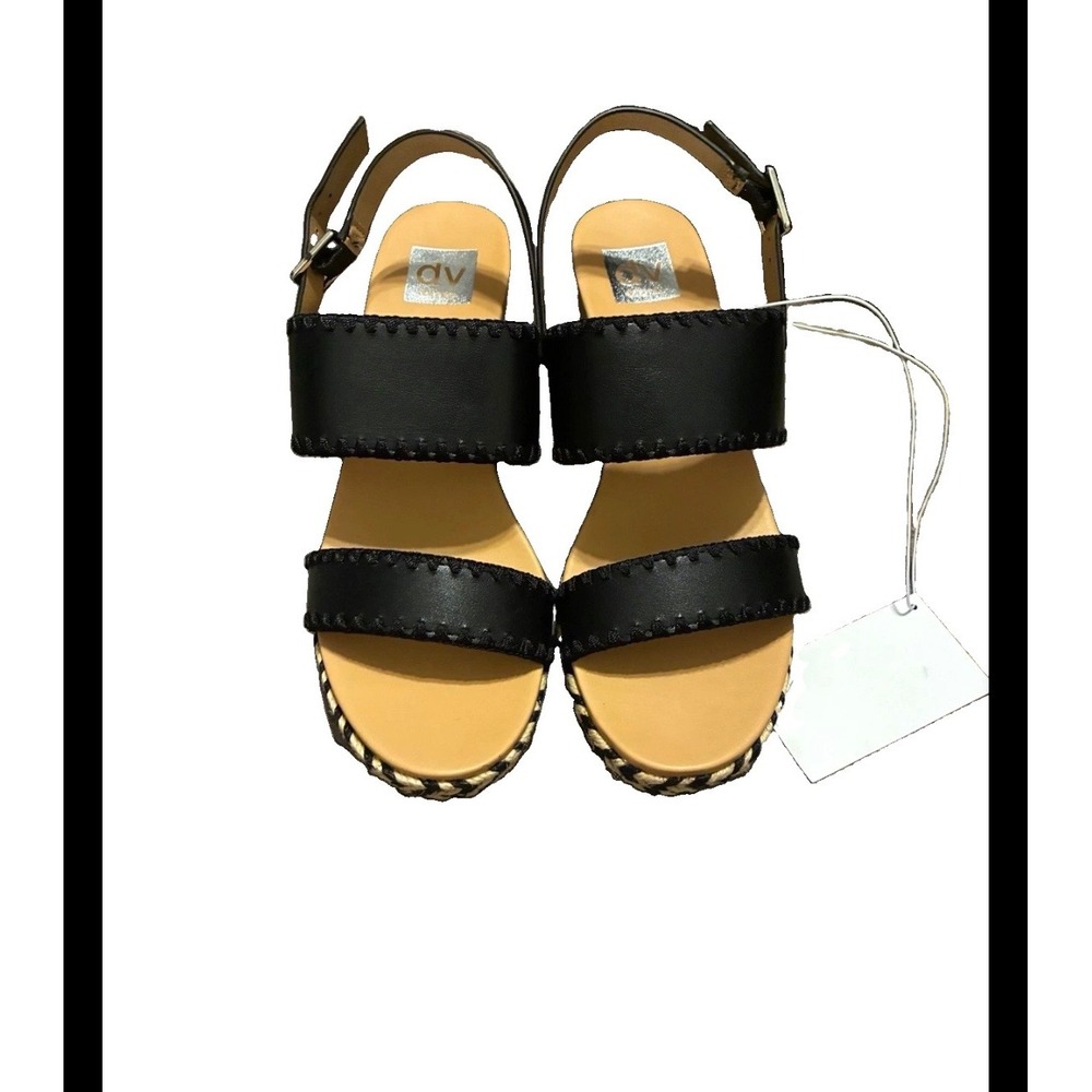 DV Dolce Vita Black Whipstitch Wedge Sandals Espadrille Platform 9.5 NEW
